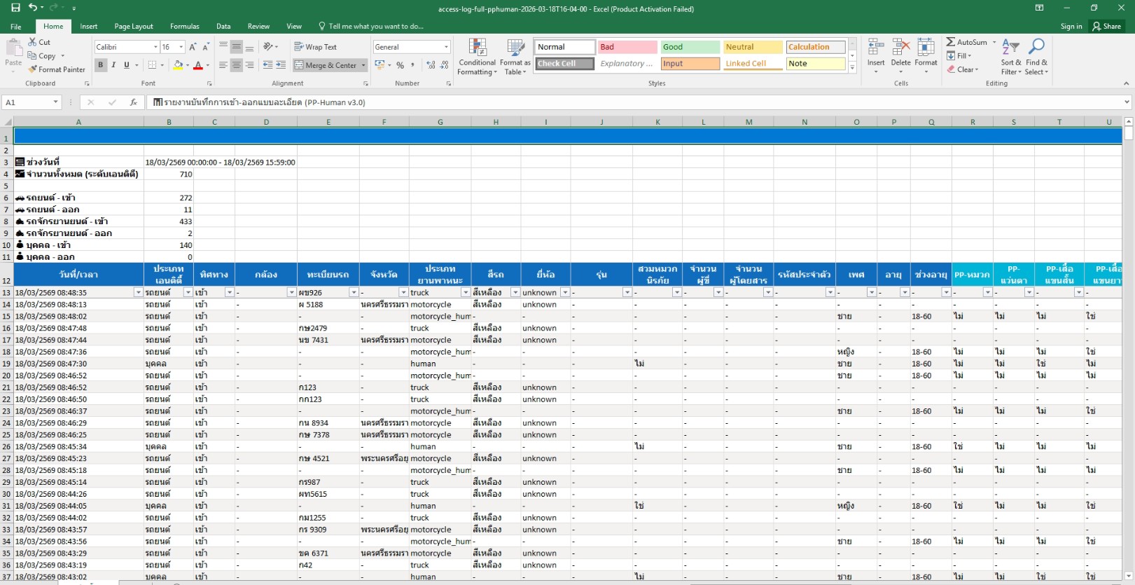 ส่งออกรายงาน PDF และ Excel
